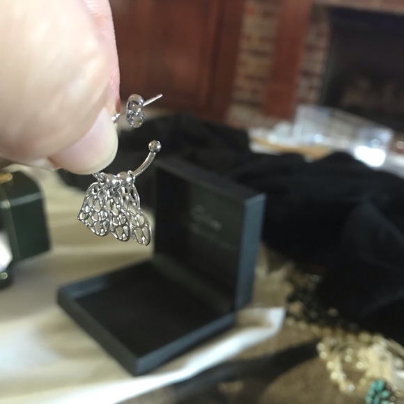 Sterling Silver Earrings with 3 Hearts - Picture 2 of 3